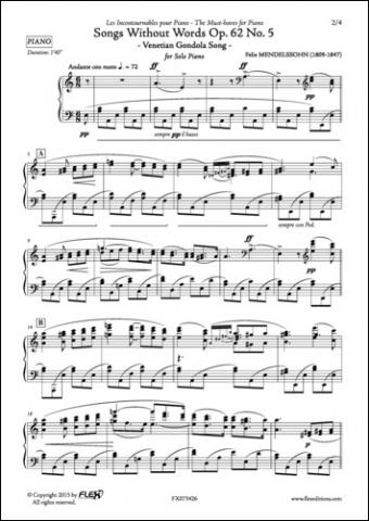 Romances sans Paroles Op. 62 No. 5 - Chanson des Gondoliers Vénitiens - F. MENDELSSOHN - <font color=#666666>Piano Solo</font>