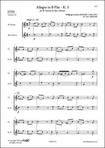 Allegro in B Flat - K. 3 - W. A. MOZART - <font color=#666666>Duo Clarinette et Clarinette Basse</font>