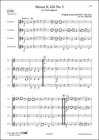 Menuet K. 61b No. 5 - W. A. MOZART - <font color=#666666>Quatuor de Clarinettes</font>