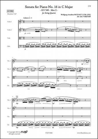 Sonate pour Piano No. 16 en Do Majeur KV 545 - 2ème Mvt - W.A. MOZART - <font color=#666666>Quatuor à Cordes</font>