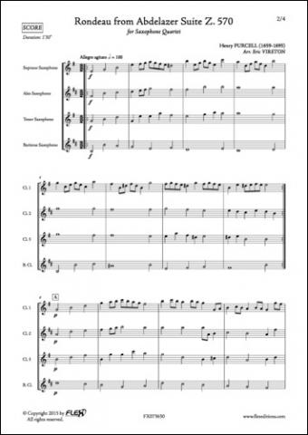Rondeau extrait de la Suite Abdlazer Z. 570 - H. PURCELL - <font color=#666666>Quatuor de Saxophones</font>